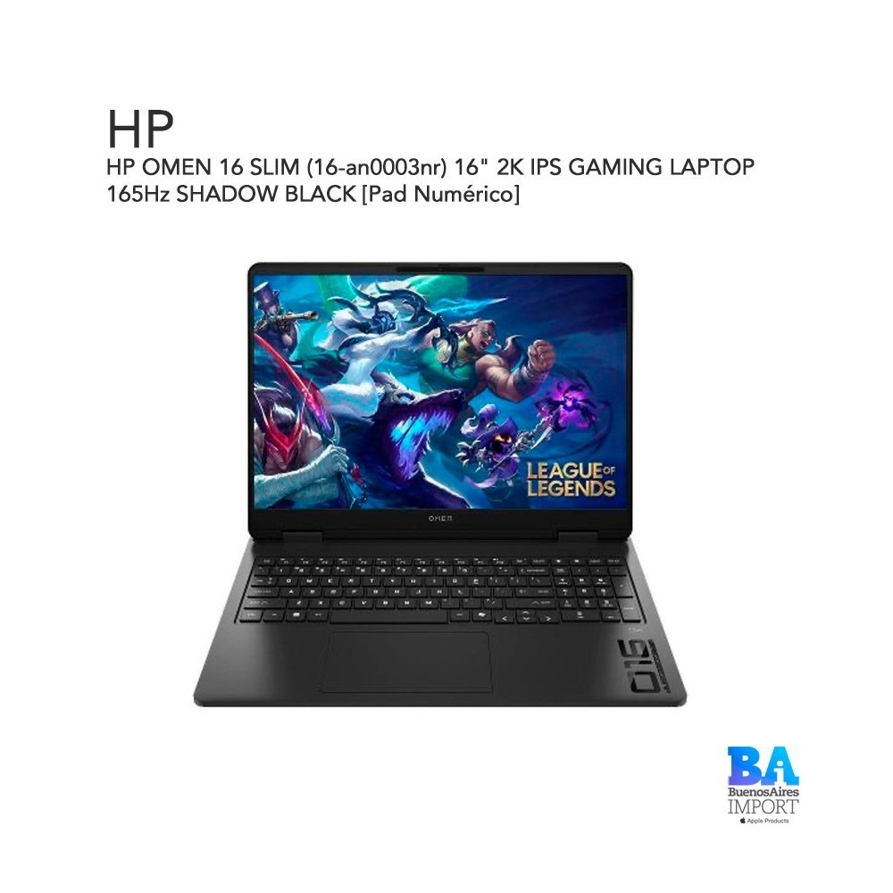 HP OMEN 16 SLIM (16-an0003nr) 16" 2K IPS GAMING LAPTOP 165Hz SHADOW BLACK [Pad Numérico]