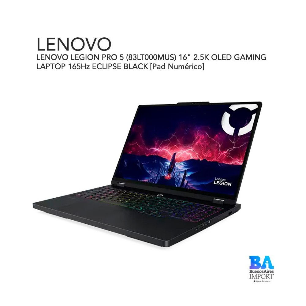 LENOVO LEGION PRO 5 (83LT000MUS) 16" 2.5K OLED GAMING LAPTOP 165Hz ECLIPSE BLACK [Pad Numérico]