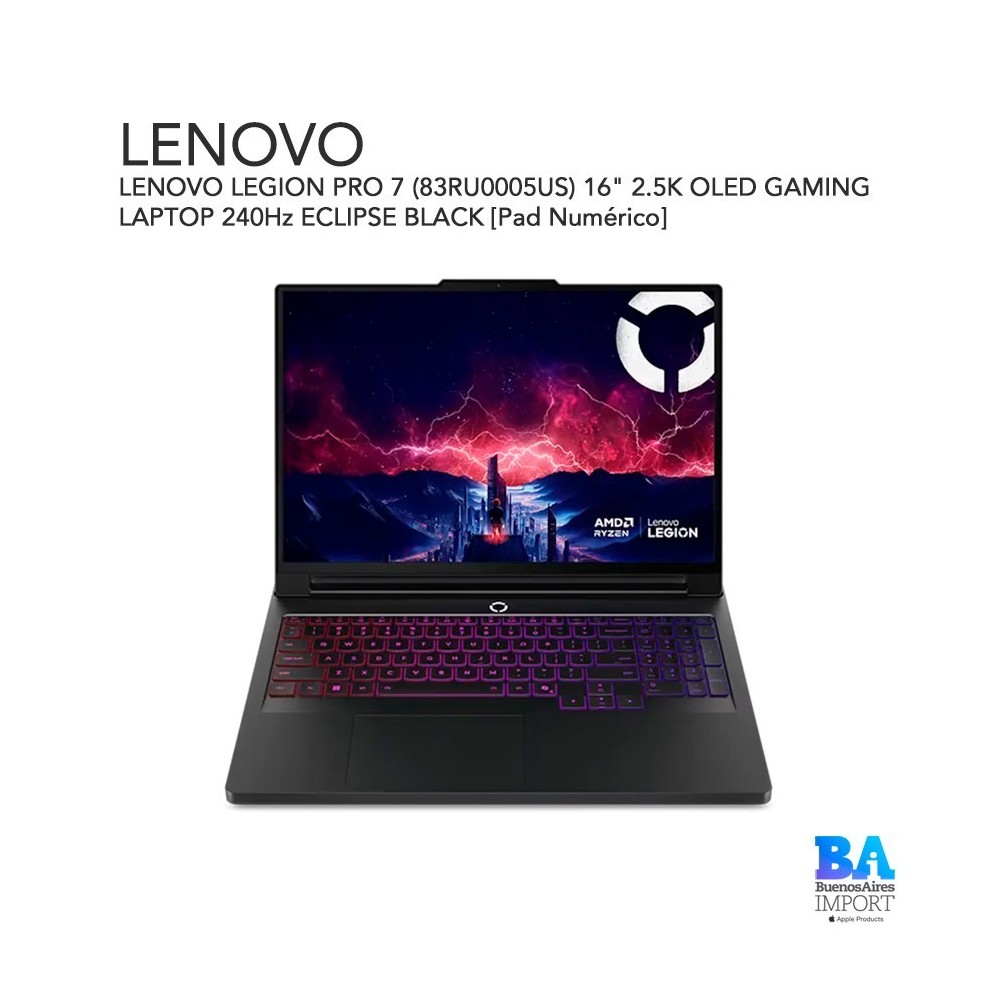 LENOVO LEGION PRO 7 (83RU0005US) 16"  2.5K OLED GAMING LAPTOP 240Hz ECLIPSE BLACK [Pad Numérico]