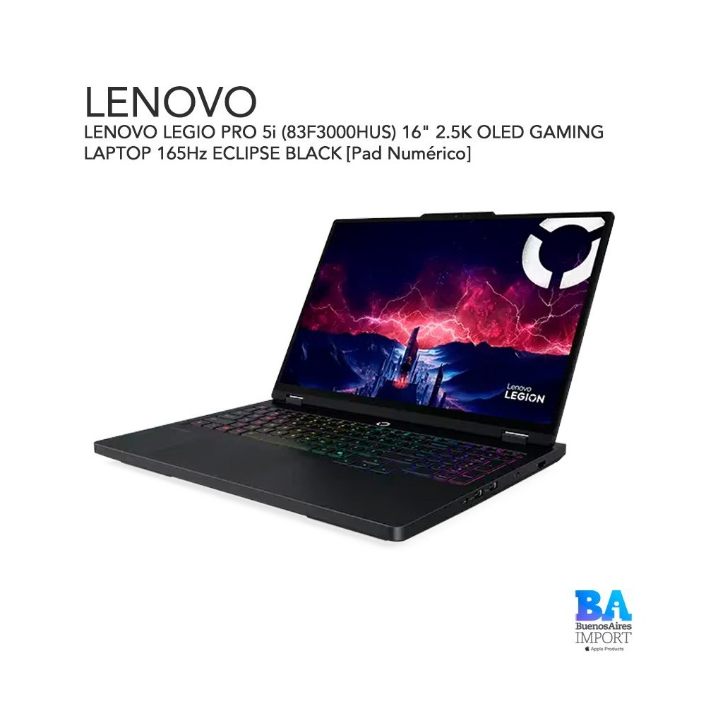 LENOVO LEGIO PRO 5i (83F3000HUS) 16" 2.5K OLED GAMING LAPTOP 165Hz ECLIPSE BLACK [Pad Numérico]