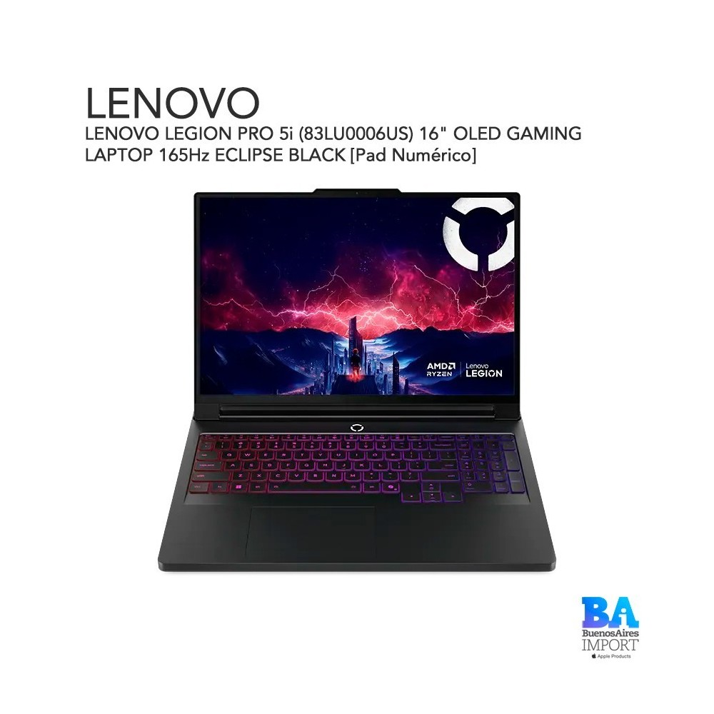 LENOVO LEGION PRO 5i (83LU0006US) 16" OLED GAMING LAPTOP 165Hz ECLIPSE BLACK [Pad Numérico]