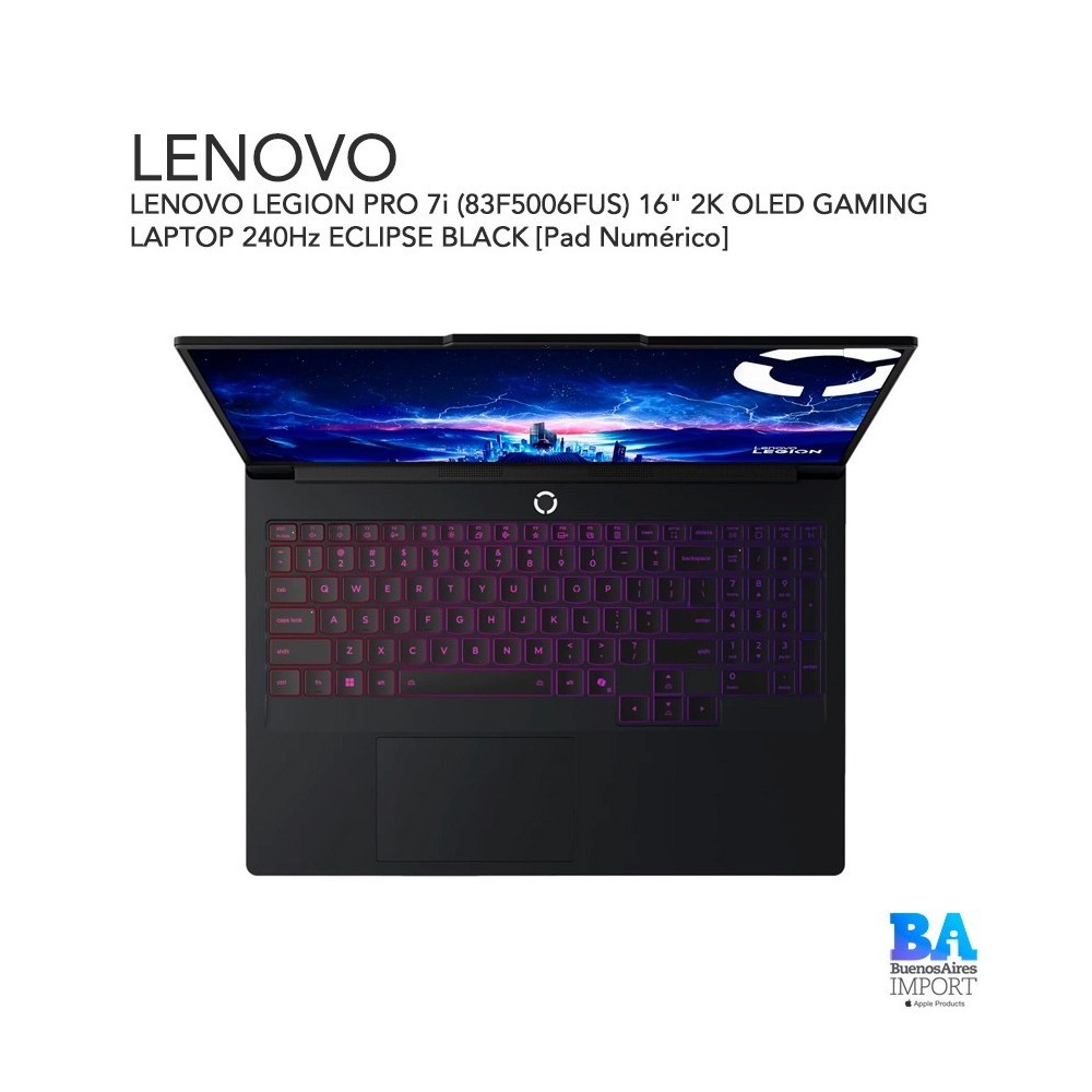LENOVO LEGION PRO 7i (83F5006FUS) 16" 2K OLED GAMING LAPTOP 240Hz ECLIPSE BLACK [Pad Numérico]
