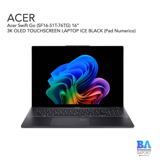 Acer Swift Go (SF16-51T-76TG) 16” 3K OLED TOUCHSCREEN LAPTOP ICE BLACK (Pad...