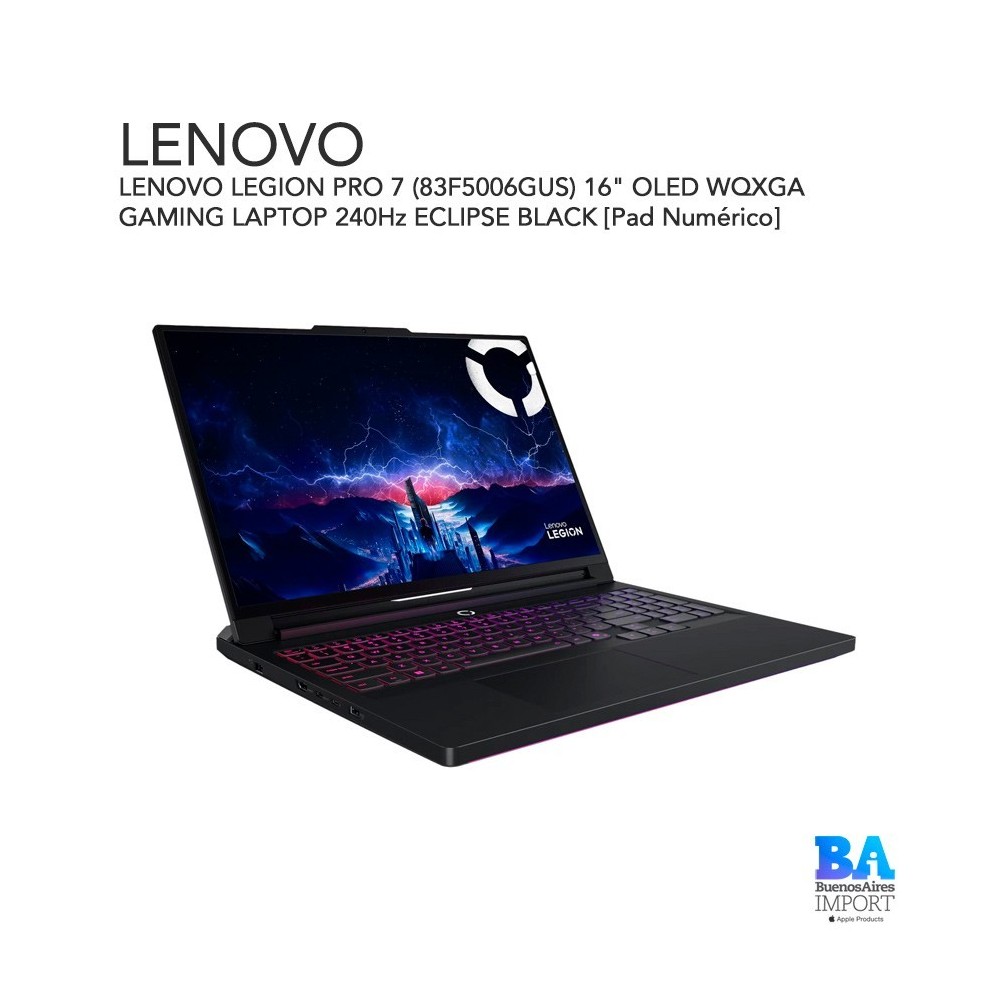 LENOVO LEGION PRO 7 (83F5006GUS) 16" OLED WQXGA GAMING LAPTOP 240Hz ECLIPSE BLACK [Pad Numérico]