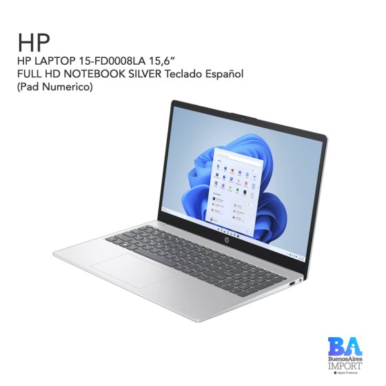 HP LAPTOP 15-FD0008LA 15,6” FULL HD NOTEBOOK SILVER Teclado Español (Pad...