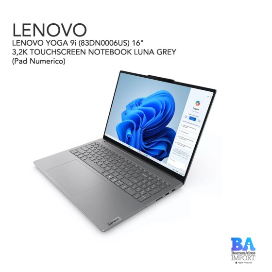 LENOVO YOGA 9i (83DN0006US) 16" 3,2K TOUCHSCREEN NOTEBOOK LUNA GREY (Pad...