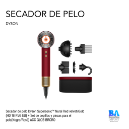 Secador de pelo Dyson Supersonic™ Nural Red velvet/Gold (HD 16 RVG EU) + Set de cepillos y pinzas