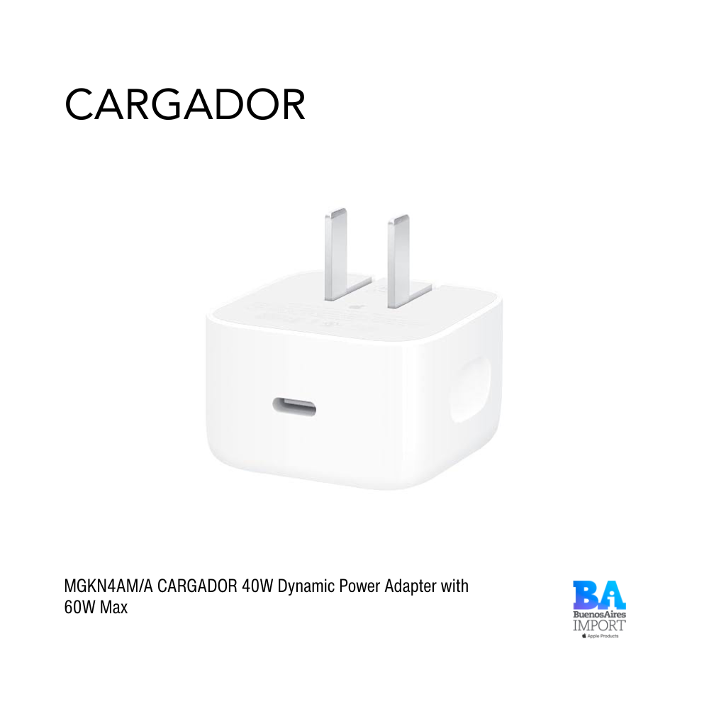 CARGADOR MGKN4AM/A 40W Dynamic Power Adapter with 60W Max