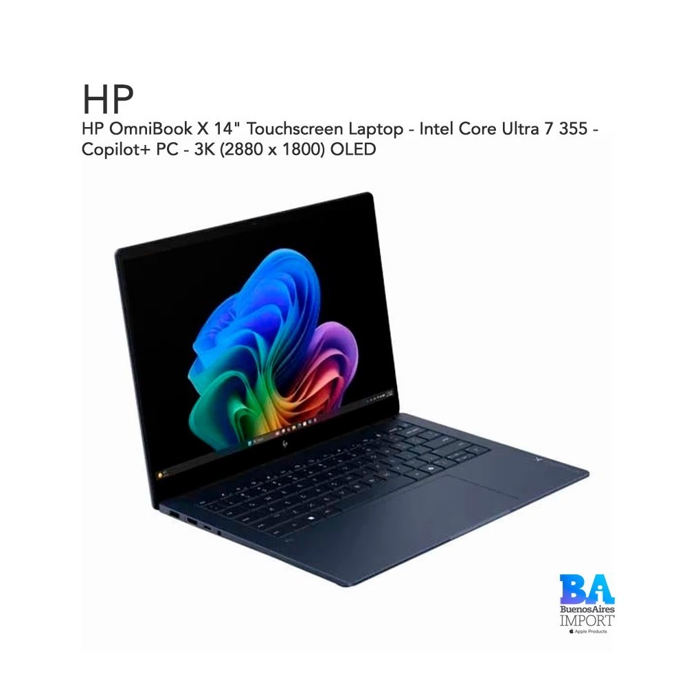 HP OmniBook X 14" Touchscreen Laptop - Intel Core Ultra 7 355 - Copilot+ PC - 3K (2880 x 1800) OLED - 16GB RAM - 1TB SSD - Windo