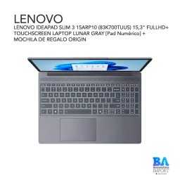 LENOVO IDEAPAD SLIM 3 15ARP10 (83K700TUUS) 15,3" FULLHD+ TOUCHSCREEN LAPTOP LUNAR GRAY [Pad Numérico] + MOCHILA DE REGALO ORIGIN