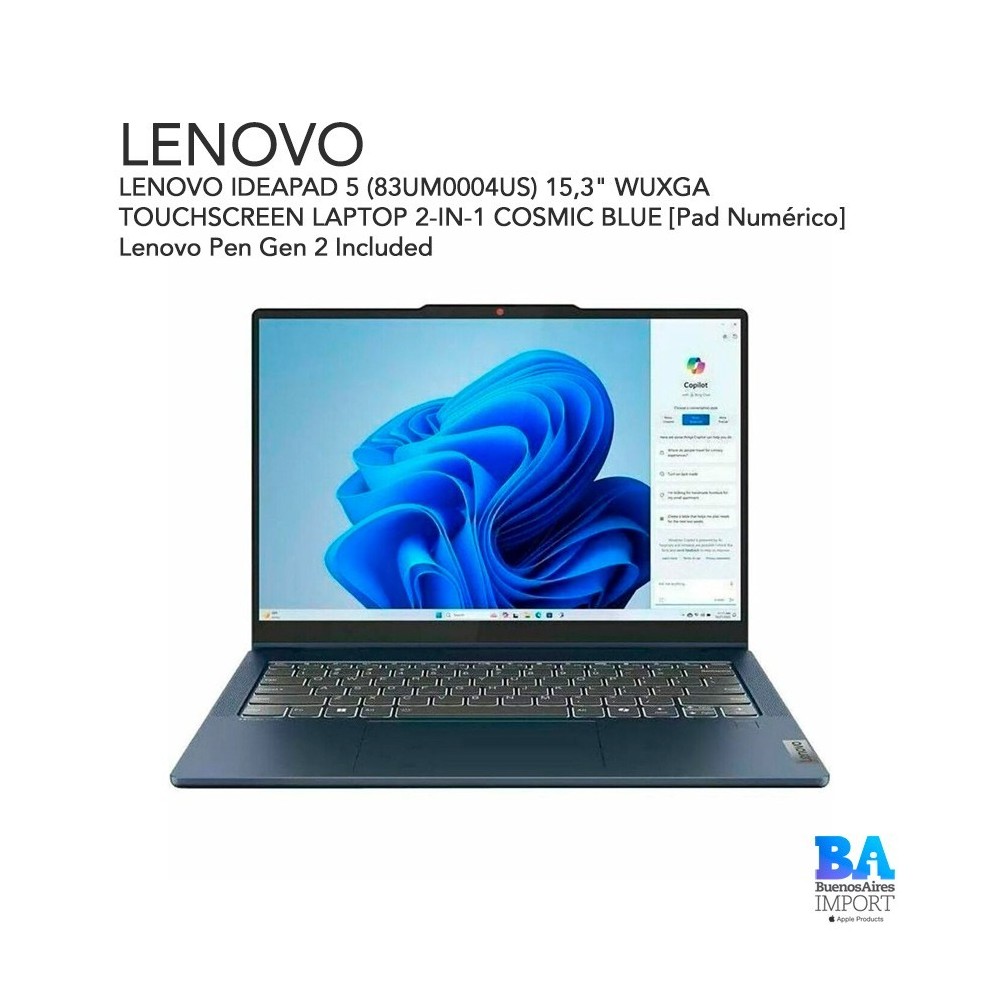 LENOVO IDEAPAD 5 (83UM0004US) 15,3" WUXGA TOUCHSCREEN LAPTOP 2-IN-1 COSMIC BLUE [Pad Numérico] Lenovo Pen Gen 2 Included