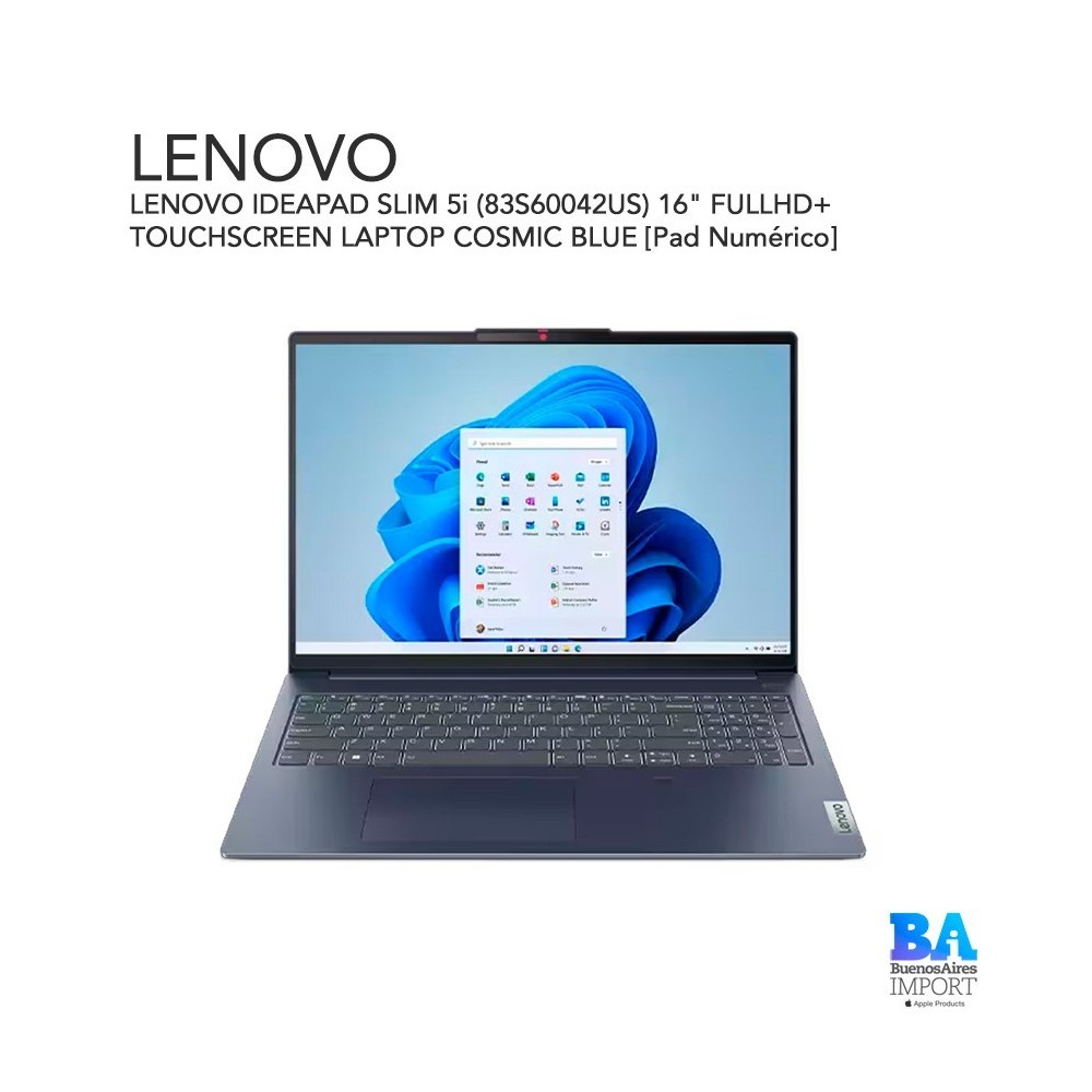 LENOVO IDEAPAD SLIM 5i (83S60042US) 16" FULLHD+ TOUCHSCREEN LAPTOP COSMIC BLUE [Pad Numérico]