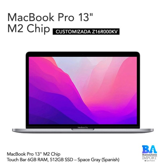 MacBook Pro 13" M2 Chip Customizada (Z16R000KV) - 512GB SSD – Space Gray...