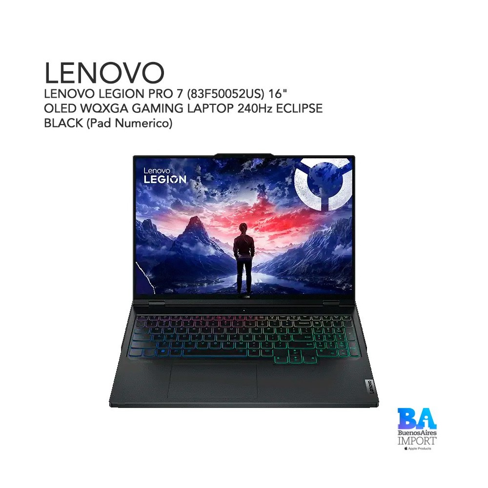 LENOVO LEGION PRO 7 (83F50052US) 16" OLED WQXGA GAMING LAPTOP 240Hz ECLIPSE BLACK (Pad Numerico)