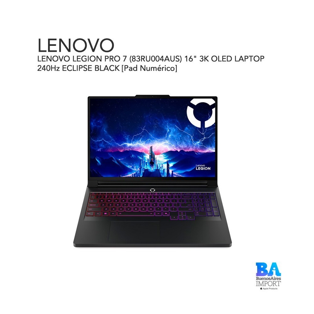LENOVO LEGION PRO 7 (83RU004AUS) 16" 3K OLED LAPTOP 240Hz ECLIPSE BLACK [Pad Numérico]