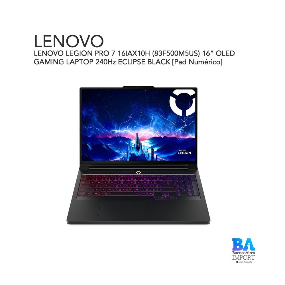 LENOVO LEGION PRO 7 16IAX10H (83F500M5US) 16" OLED GAMING LAPTOP 240Hz ECLIPSE BLACK [Pad Numérico]