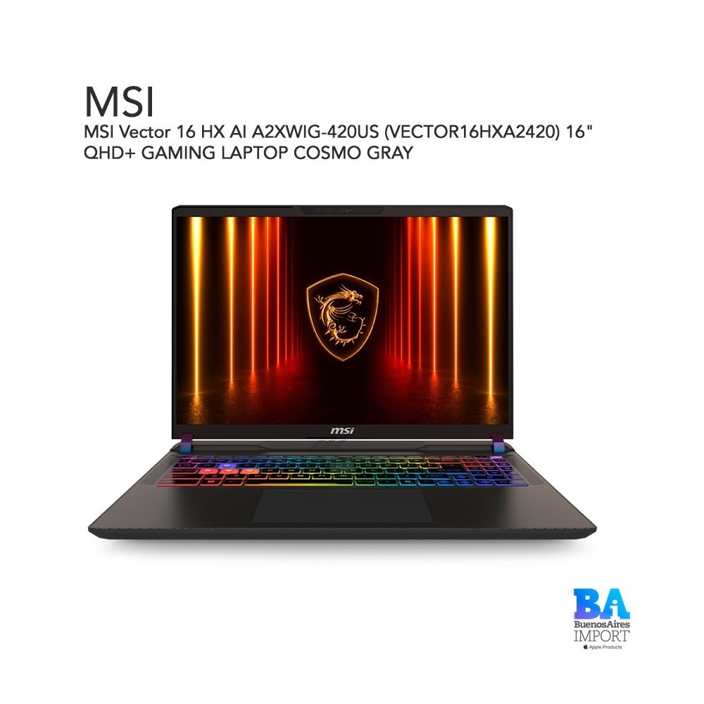 MSI Vector 16 HX AI A2XWIG-420US (VECTOR16HXA2420) 16" QHD+ GAMING LAPTOP COSMO GRAY