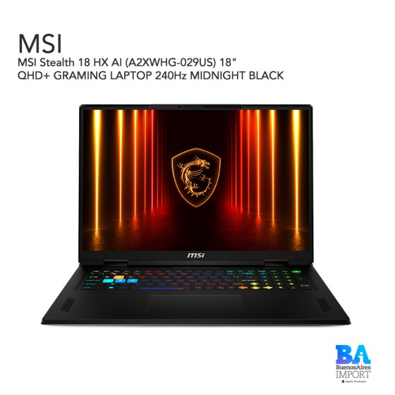 MSI Stealth 18 HX AI (A2XWHG-029US) 18" QHD+ GRAMING LAPTOP 240Hz MIDNIGHT BLACK