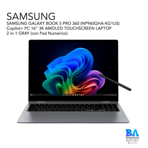 SAMSUNG GALAXY BOOK 5 PRO 360 (NP960QHA-KG1US) Copilot+ PC 16” 3K AMOLED...