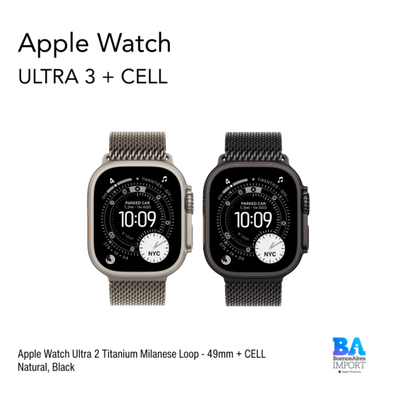 Apple Watch Ultra 3 Natural/Black Titanium Milanese Loop - 49mm + CELL
