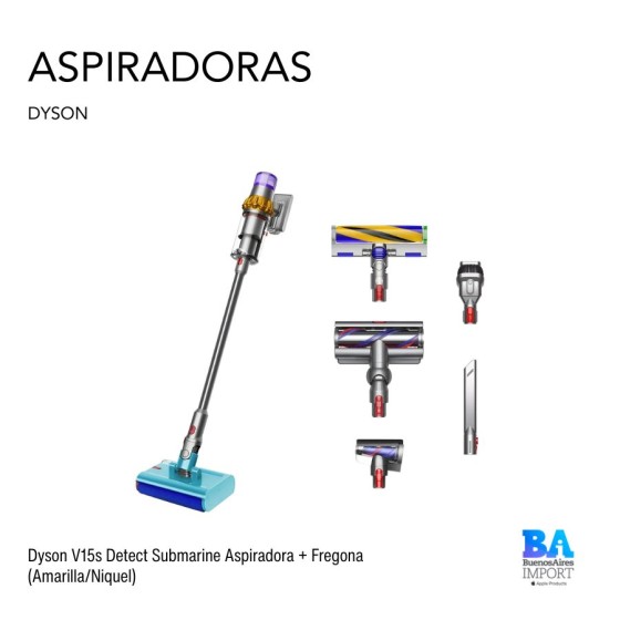 Dyson V15s Detect Submarine Aspiradora + Fregona (Amarilla/Niquel)