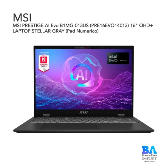 MSI PRESTIGE AI Evo B1MG-013US (PRE16EVO14013) 16" QHD+ LAPTOP STELLAR GRAY...