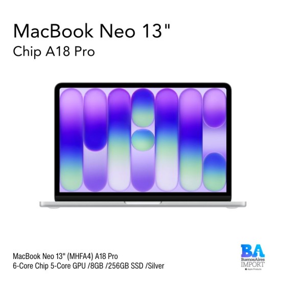 MacBook Neo 13" (MHFA4) A18 Pro 6-Core Chip 5-Core GPU /8GB /256GB SSD /Silver