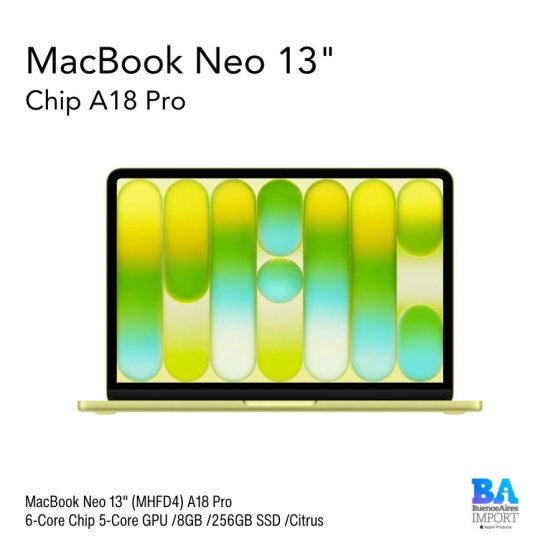 MacBook Neo 13" (MHFD4) A18 Pro 6-Core Chip 5-Core GPU /8GB /256GB SSD /Citrus