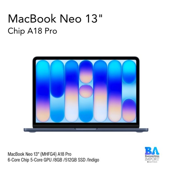 MacBook Neo 13" (MHFG4) A18 Pro 6-Core Chip 5-Core GPU /8GB /512GB SSD /Indigo
