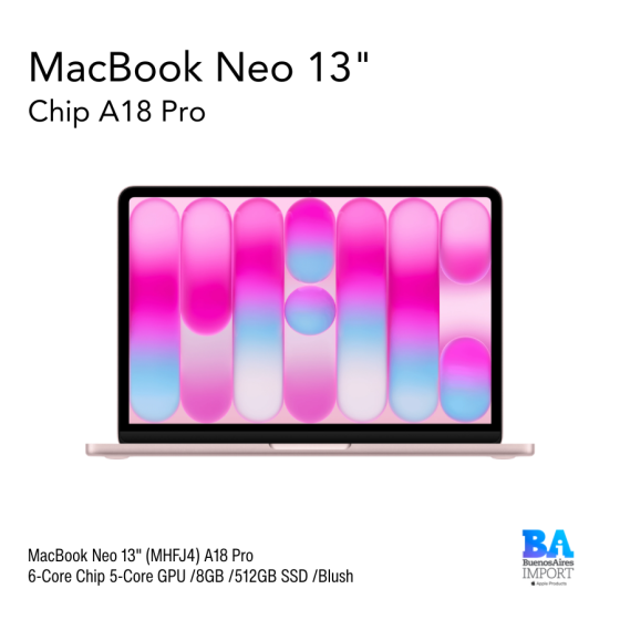 MacBook Neo 13" (MHFJ4) A18 Pro 6-Core Chip 5-Core GPU /8GB /512GB SSD /Blush