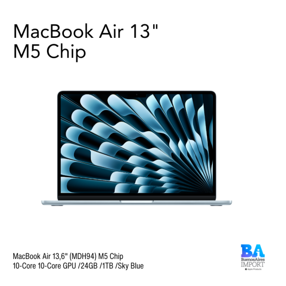 MacBook Air 13,6" (MDH94) M5 Chip 10-Core 10-Core GPU /24GB /1TB /Sky Blue