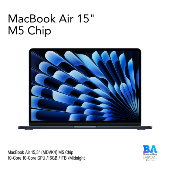 MacBook Air 15,3" (MDVK4) M5 Chip 10-Core 10-Core GPU /16GB /1TB /Midnight