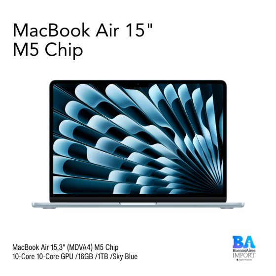 MacBook Air 15,3" (MDVA4) M5 Chip 10-Core 10-Core GPU /16GB /1TB /Sky Blue