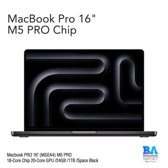 Macbook PRO 16" (MGEA4) M5 PRO 18-Core Chip 20-Core GPU /24GB /1TB /Space Black