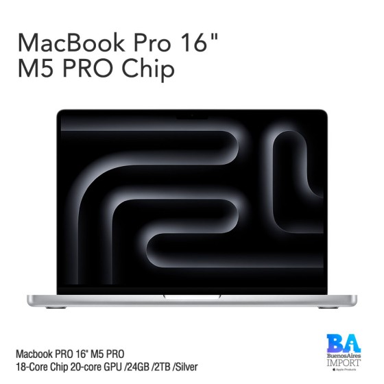 Macbook PRO 16"M5 PRO 18-Core Chip 20-core GPU /24GB /2TB /Silver