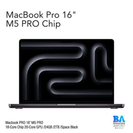 Macbook PRO 16" M5 PRO 18-Core Chip 20-Core GPU /24GB /2TB /Space Black