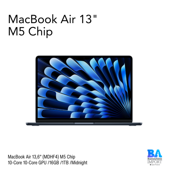 MacBook Air 13,6" (MDHF4) M5 Chip 10-Core 10-Core GPU /16GB /1TB /Midnight