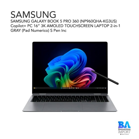 SAMSUNG GALAXY BOOK 5 PRO 360 (NP960QHA-KG3US) Copilot+ PC 16” 3K AMOLED...