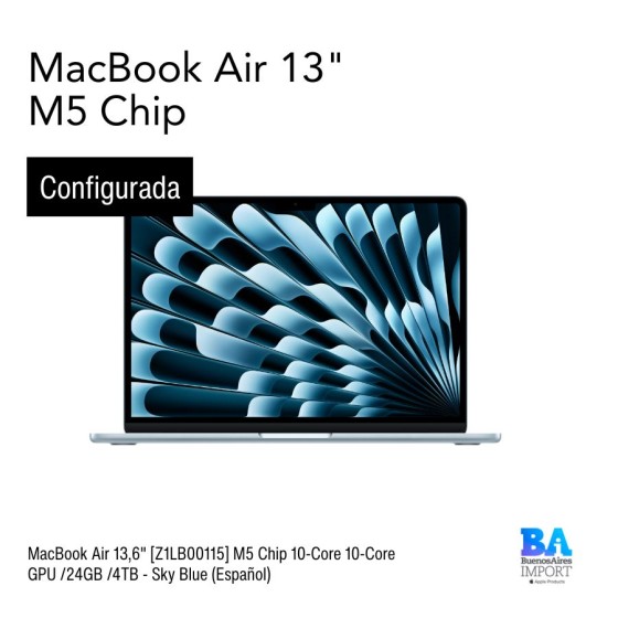 MacBook Air 13,6" [Z1LB00115] M5 Chip 10-Core 10-Core GPU /24GB /4TB - Sky...