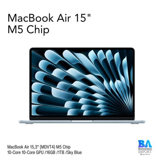 MacBook Air 15,3" (MDVT4) M5 Chip 10-Core 10-Core GPU /16GB /1TB /Sky Blue