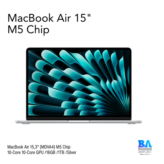 MacBook Air 15,3" (MDVA4) M5 Chip 10-Core 10-Core GPU /16GB /1TB /Silver