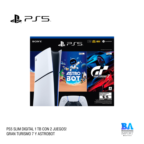 PS5 SLIM DIGITAL 1 TB CON 2 JUEGOS! GRAN TURISMO 7 Y ASTROBOT