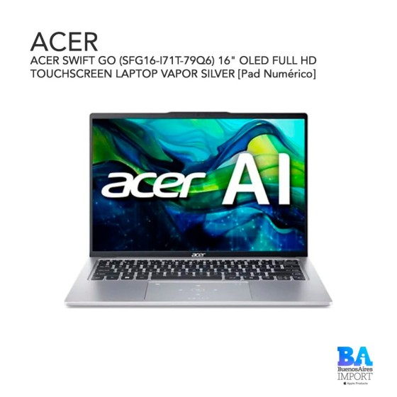 ACER SWIFT GO  (SFG16-I71T-79Q6) 16" OLED FULL HD TOUCHSCREEN LAPTOP VAPOR...